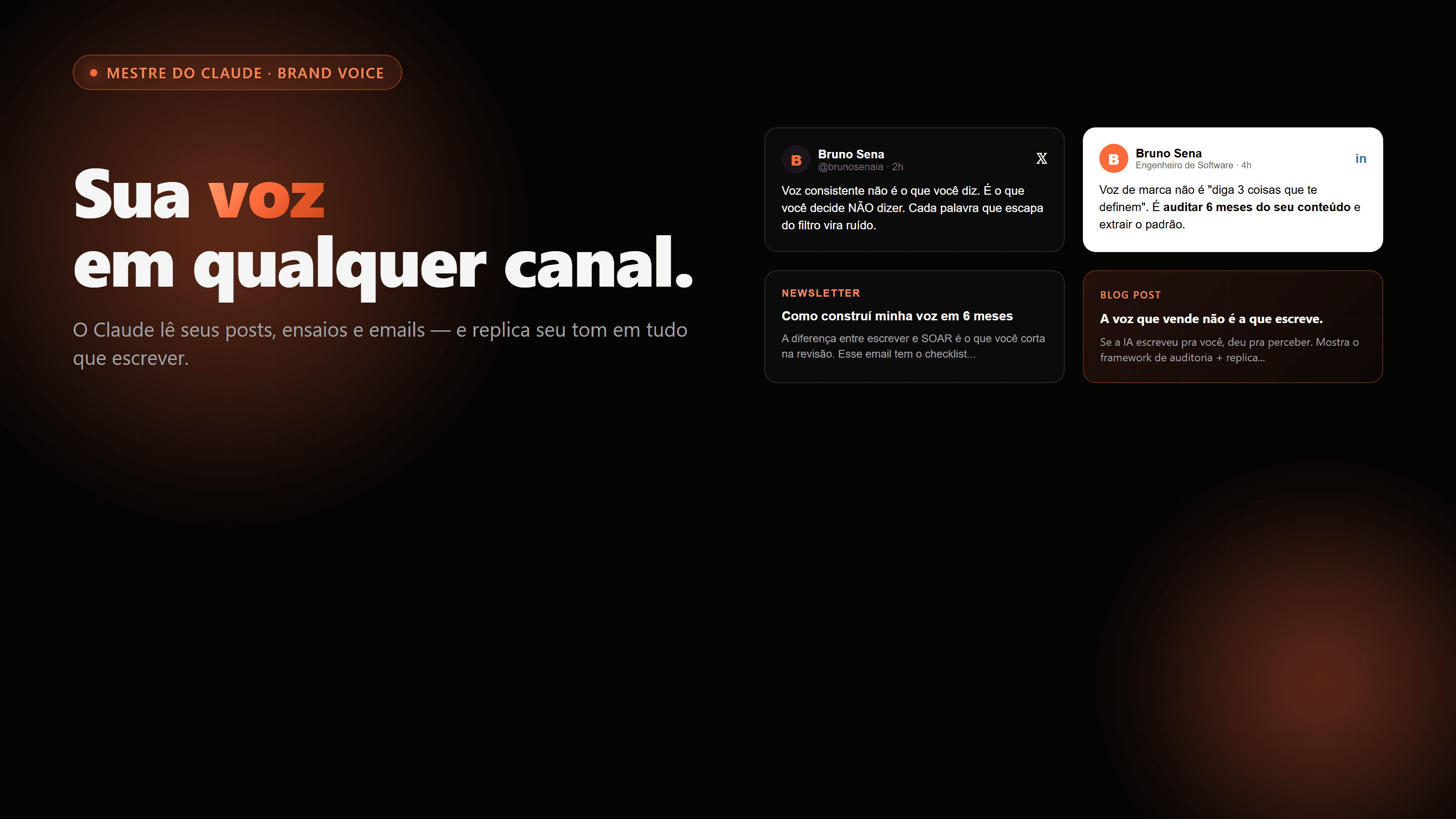 Como construir uma voz de marca que o Claude Code replica em qualquer canal (skill brand-voice)
