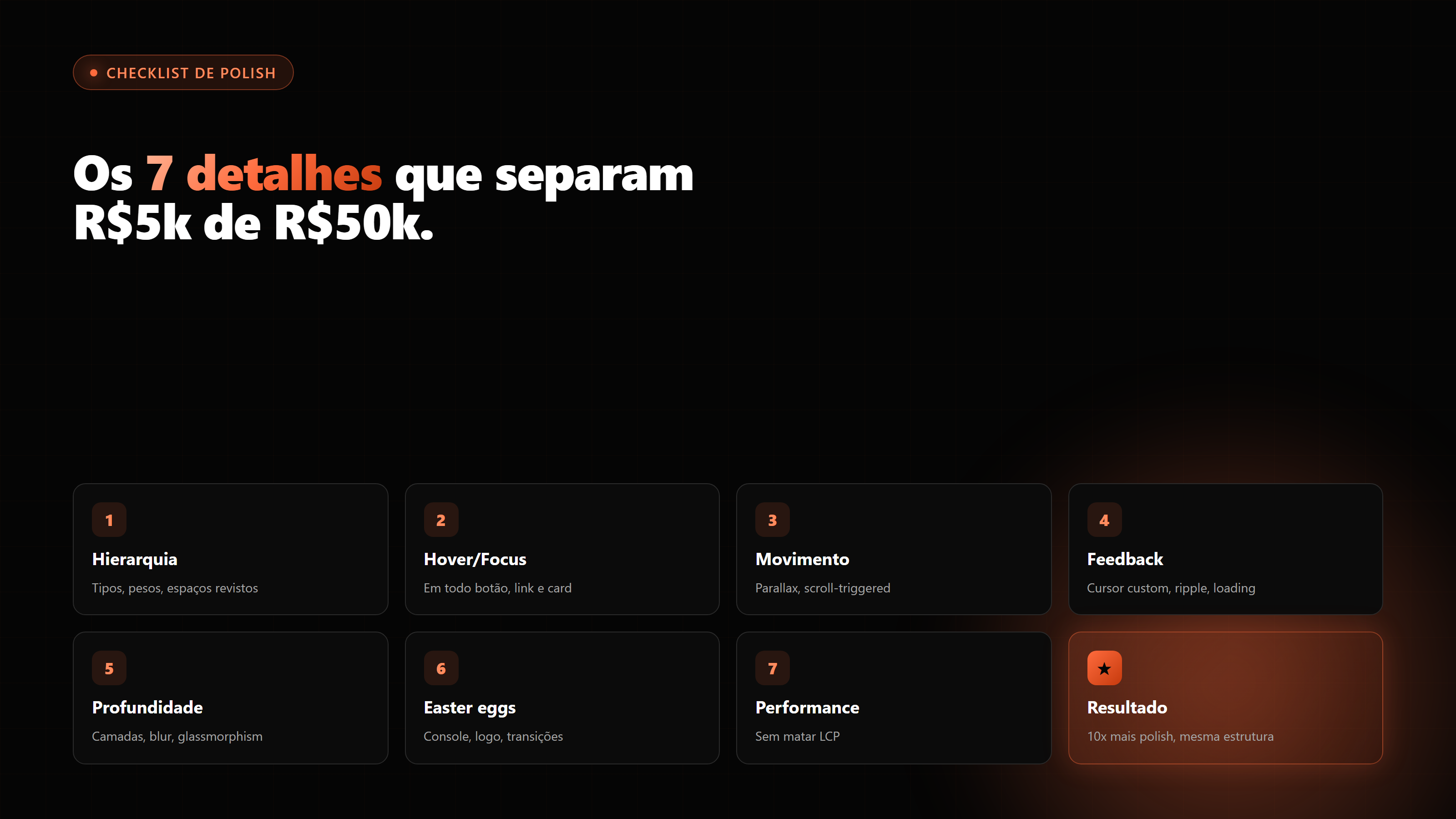 Checklist completo da overkill-web-design — 7 detalhes que separam $5k de $50k